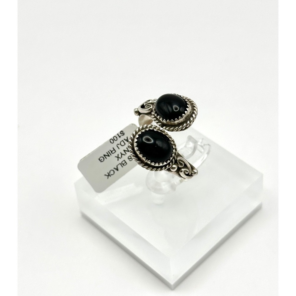 Native American‎ Black Onyx Bypass Adjustable Sterling Silver Ring - Picture 3 of 6